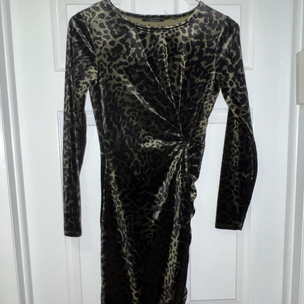 Midi Olive Green Velvet Tahari Dress